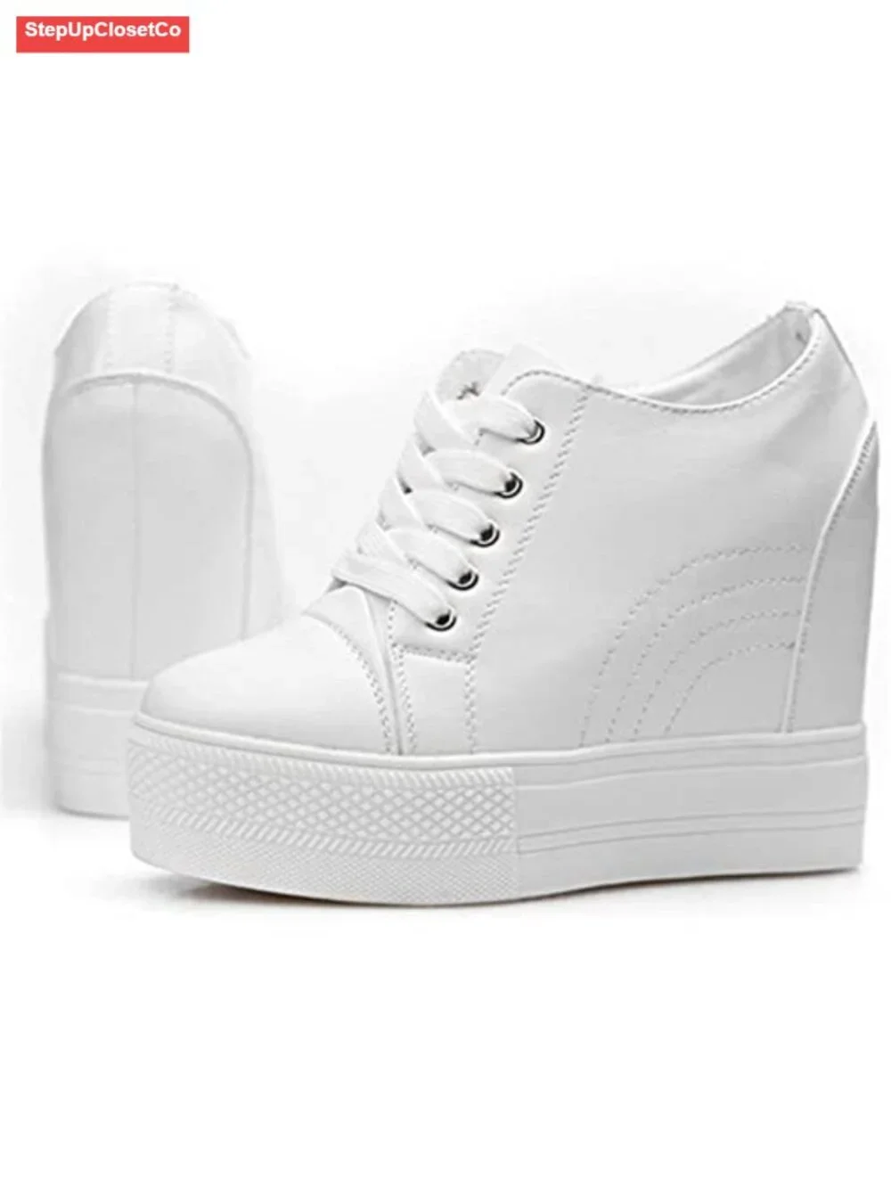 Women's Hidden Heel Wedge Sneakers Lace-Up Platform Walking Shoes
